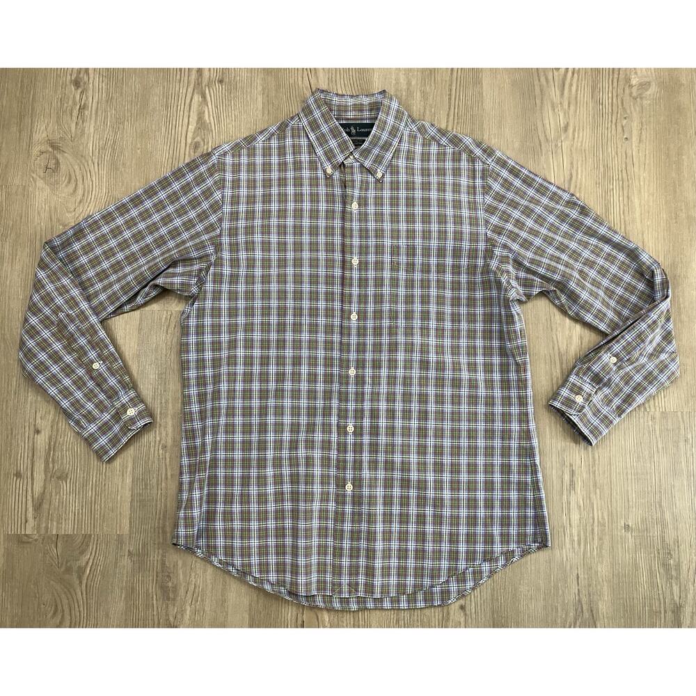 Ralph Lauren Custom Fit Button Up Plaid Print Long Sleeve Shirt Men’s Size M
